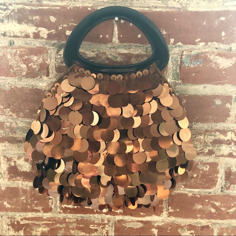 Vintage boho large copper sequin handbag - Picture 5 of 7